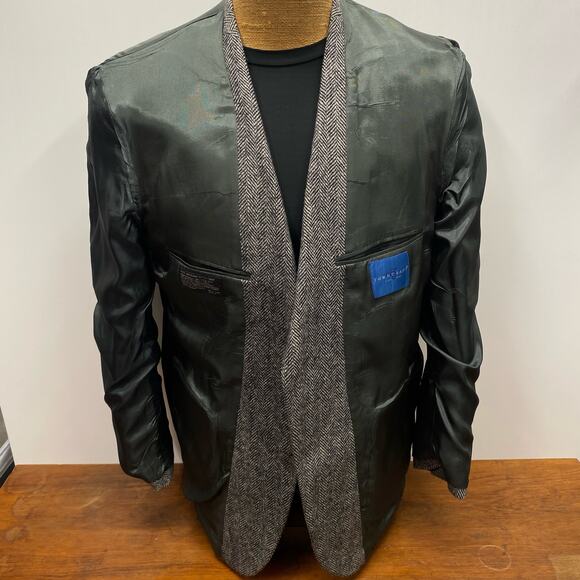 Towncraft 100% Shetland Wool Gray Herringbone Men 44L Blazer 2 Button Sport Coat - Picture 8 of 11